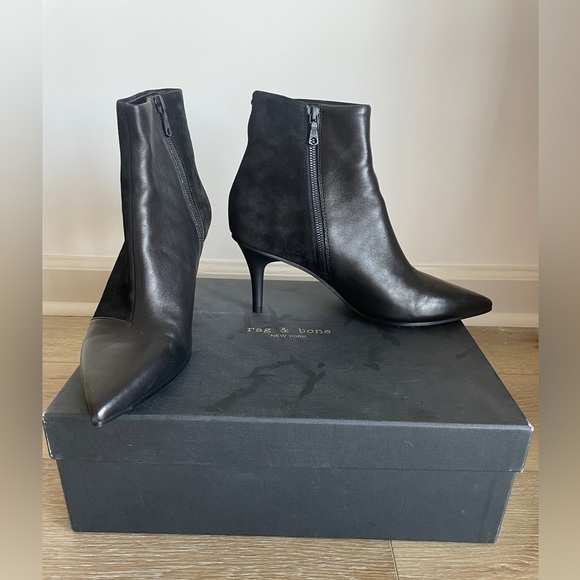 RAG & BONE BEHA BOOTIES BLACK MIX LEATHER SUEDE POINTY HEEL Size 10 - Picture 11 of 15